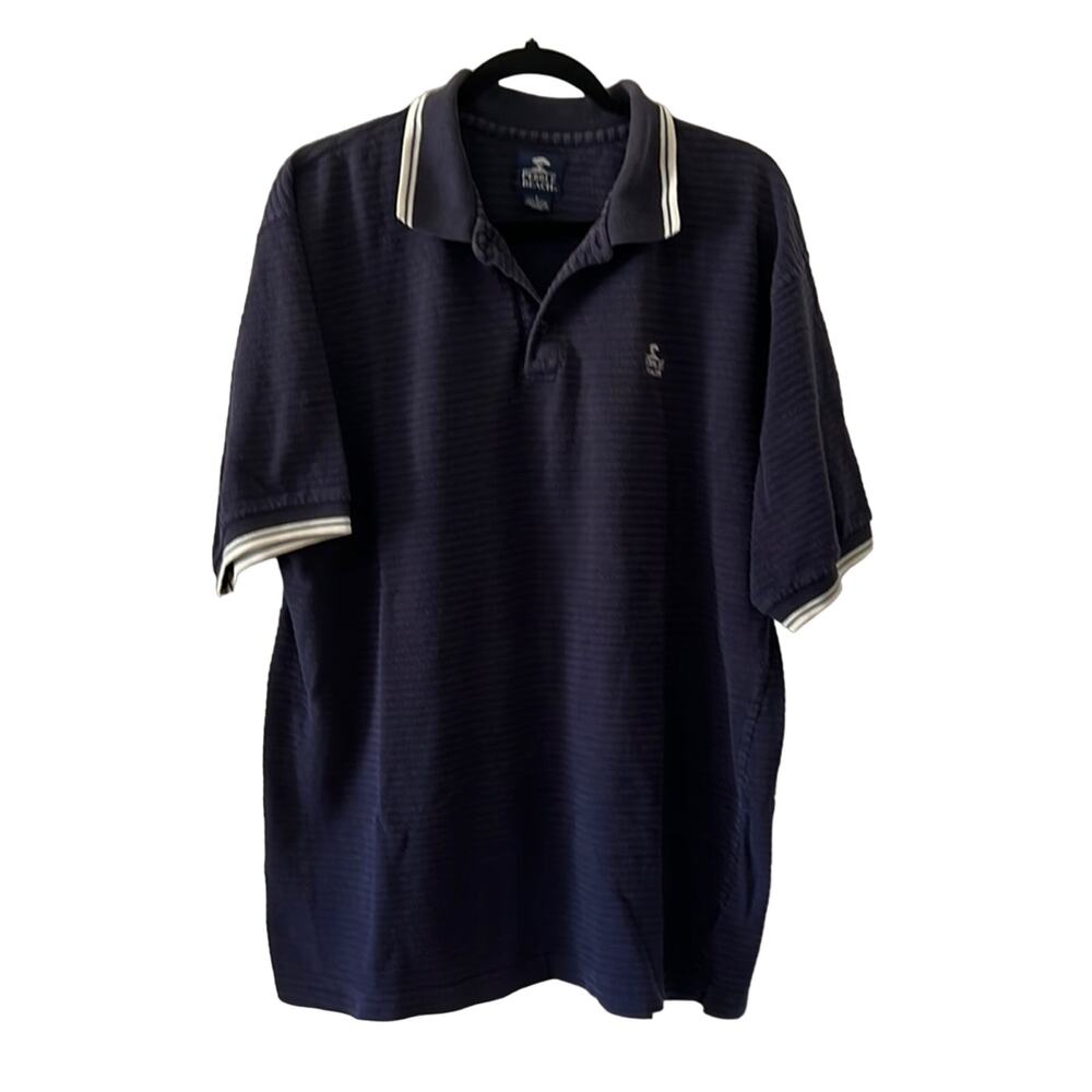 Pebble Beach Navy Blue & White Knit Golf Polo Shirt Mens Size Large Casual